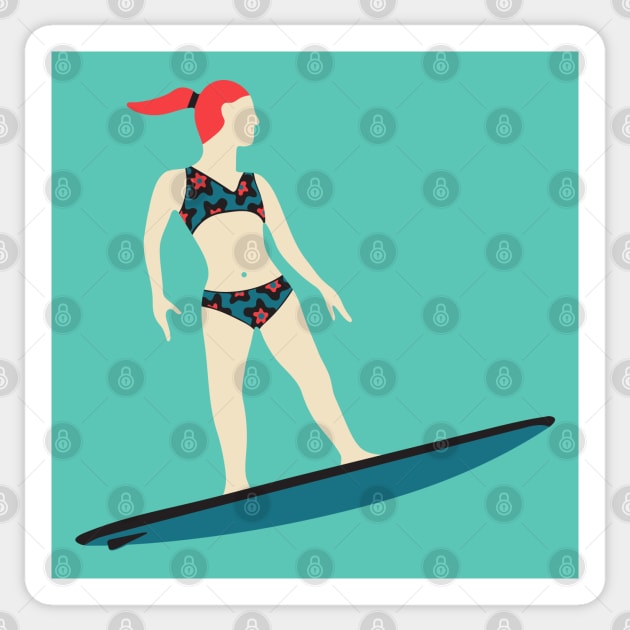 STOKED SURFER GIRL Tropical Summer Ocean Surfing Surfboard Sports - UnBlink Studio by Jackie Tahara Sticker by UnBlink Studio by Jackie Tahara